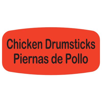 Label - Chicken Drumsticks/Piernas De Pollo Black On Red Short Oval 1000/Roll