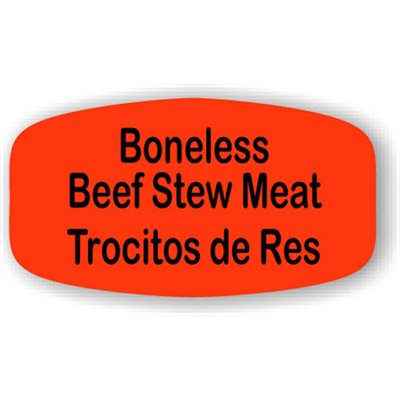 Label - Boneless Beef Stew Meat/Trocitos De Res Black On Red Short Oval 1000/Roll