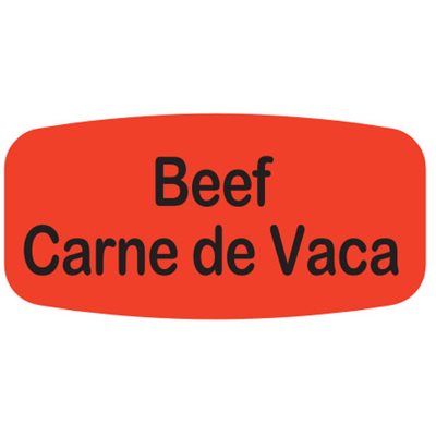 Label - Beef / Carne De Vaca Black On Red Short Oval 1000/Roll