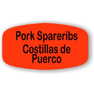 Label - Pork Spareribs/Costillas De Puerco Black On Red Short Oval 1000/Roll