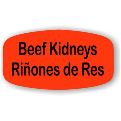 Label - Beef Kidneys/Rinones De Res Black On Red Short Oval 1000/Roll