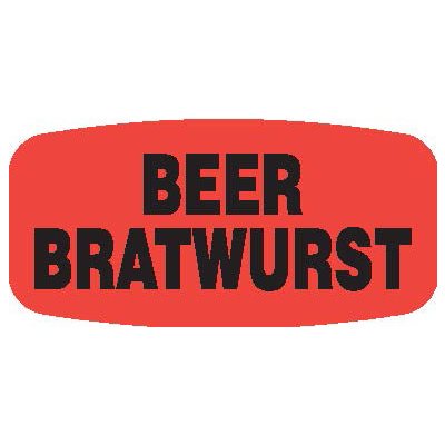 Label - Beer Bratwurst Black On Red Short Oval 1000/Roll