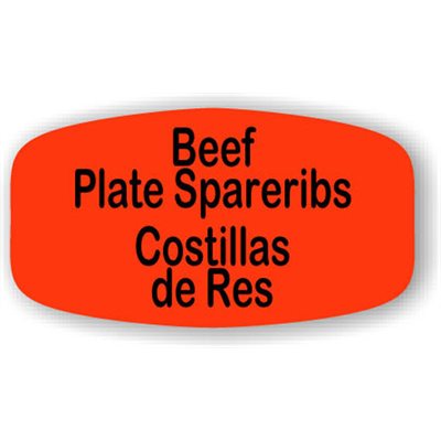 Label - Beef Plate Spareribs/Costillas De Res Black On Red Short Oval 1000/Roll