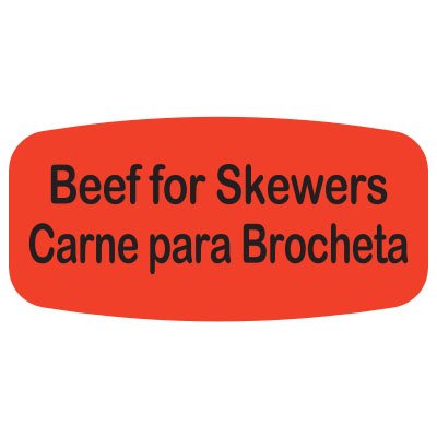 Label - Beef For Skewers/Carne Para Brocheta Black On Red Short Oval 1000/Roll