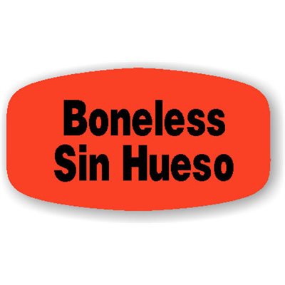 Label - Boneless/Sin Hueso Black On Red Short Oval 1000/Roll