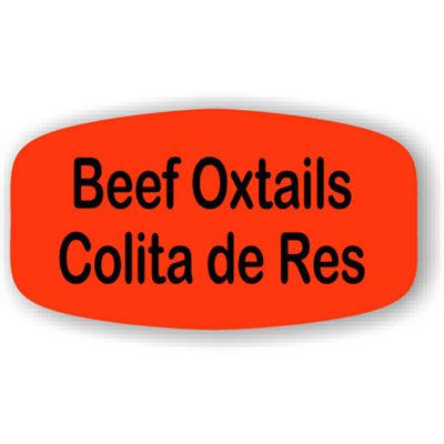 Label - Beef Oxtails/Colita De Res Black On Red Short Oval 1000/Roll