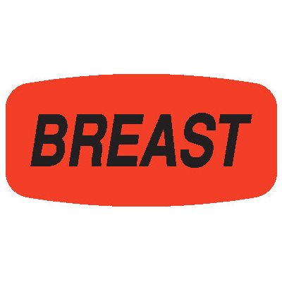 Label - Breast Black On Red Short Oval 1000/Roll