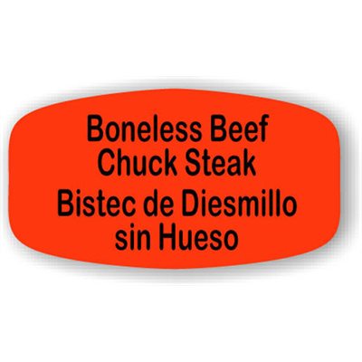 Label - Boneless Beef Chuck Steak/Bistec De Diesmillo Sin Hueso Black On Red Short Oval 1000/Roll