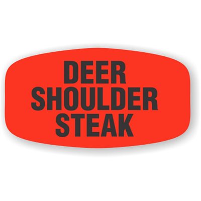 Label - Deer Shoulder Steak Black On Red Short Oval 1000/Roll