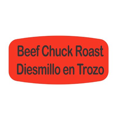 Label - Beef Chuck Roast/Diesmillo En Trozo Black On Red Short Oval 1000/Roll