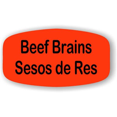 Label - Beef Brains/Sesos De Res Black On Red Short Oval 1000/Roll