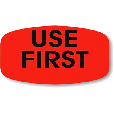 Label - Use First Black On Red Short Oval 1000/Roll