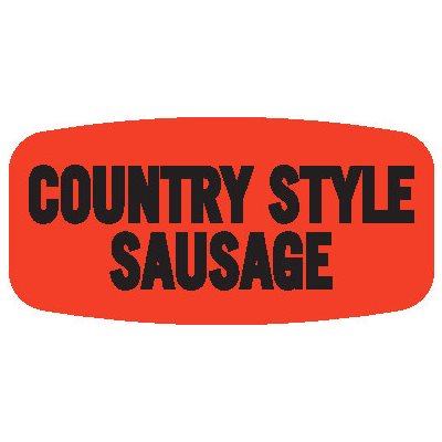 Label - Country Style Sausage Black On Red Short Oval 1000/Roll