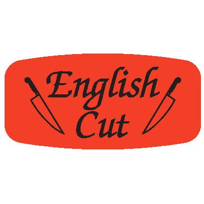 Label - English Cut Black On Red Short Oval 1000/Roll