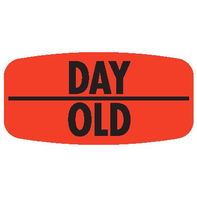 Label - Day Old Black On Red Short Oval 1000/Roll