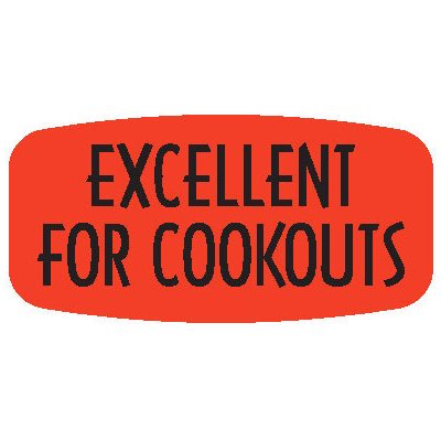 Label - Excellent For Cookouts Black On Red Short Oval 1000/Roll