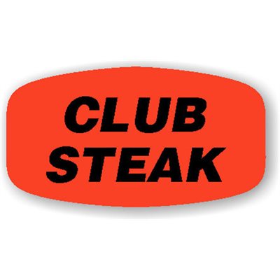 Label - Club Steak Black On Red Short Oval 1000/Roll