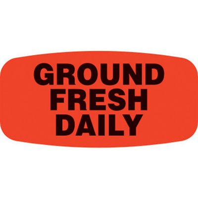 Label - Ground Fresh Daily Black On Red Short Oval 1000/Roll