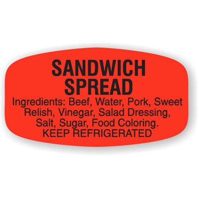 Label - Sandwich Spread (w/ing) Black On Red Short Oval 1000/Roll