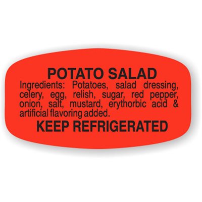 Label - Potato Salad (w/ing) Black On Red Short Oval 1000/Roll