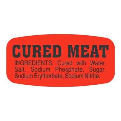 Label - Cured Meat (w/ing) Black On Red Short Oval 1000/Roll