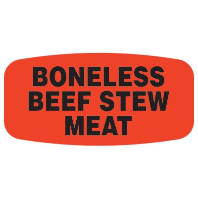 Label - Boneless Beef Stew Meat Black On Red Short Oval 1000/Roll