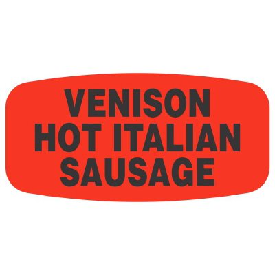 Label - Venison Hot Italian Sausage Black On Red Short Oval 1000/Roll