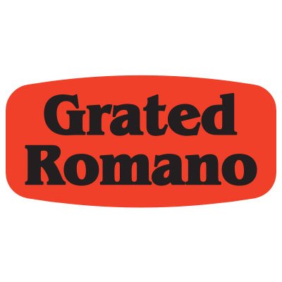 Label - Grated Romano Black On Red Short Oval 1000/Roll