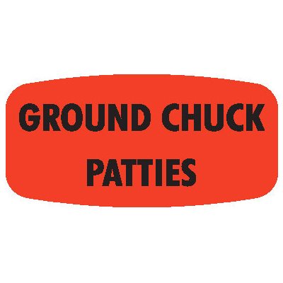 Label - Ground Chuck Patties Black On Red Short Oval 1000/Roll