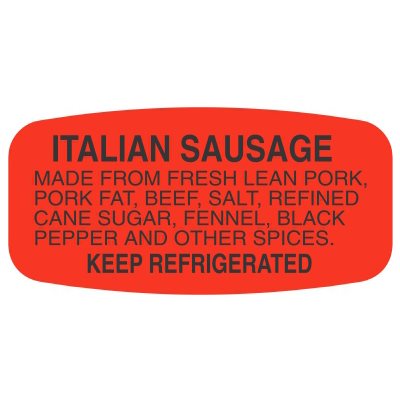 Label - Italian Sausage (w/ing) Black On Red Short Oval 1000/Roll