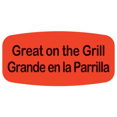 Label - Great On The Grill/Grande En La Parrilla Black On Red Short Oval 1000/Roll