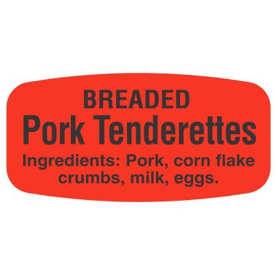 Label - Pork Tenderettes (w/ing) Black On Red Short Oval 1000/Roll