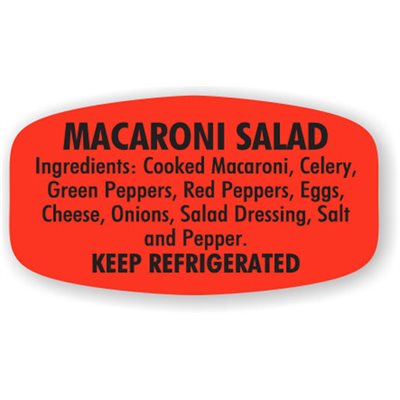 Label - Macaroni Salad (w/ing) Black On Red Short Oval 1000/Roll