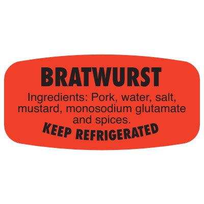 Label - Bratwurst (w/ing) Black On Red Short Oval 1000/Roll