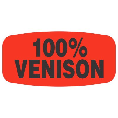 Label - 100% Venison Black On Red Short Oval 1000/Roll