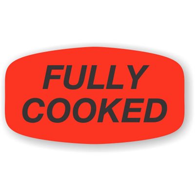 Label - Fully Cooked Black On Red Short Oval 1000/Roll