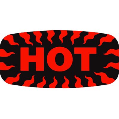 Label - Hot (w/ Decoration Border) Black On Red Short Oval 1000/Roll