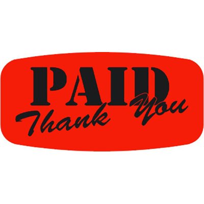Label - Paid Thank You Black On Red Short Oval 1000/Roll