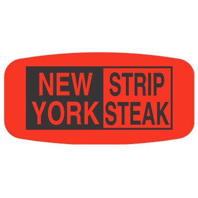 Label - New York Strip Steak Black On Red Short Oval 1000/Roll