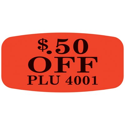 Label - $.50 Off PLU 4001 Black On Red Short Oval 1000/Roll