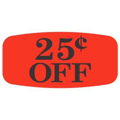 Label - 25¢ Off Black On Red Short Oval 1000/Roll