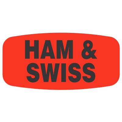Label - Ham & Swiss Black On Red Short Oval 1000/Roll