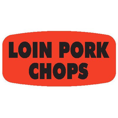 Label - Loin Pork Chops Black On Red Short Oval 1000/Roll