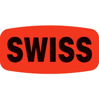 Label - Swiss Black On Red Short Oval 1000/Roll