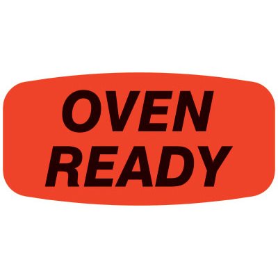 Label - Oven Ready Black On Red Short Oval 1000/Roll