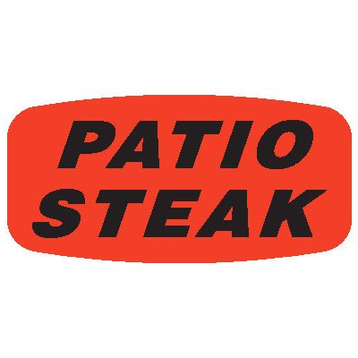 Label - Patio Steak Black On Red Short Oval 1000/Roll