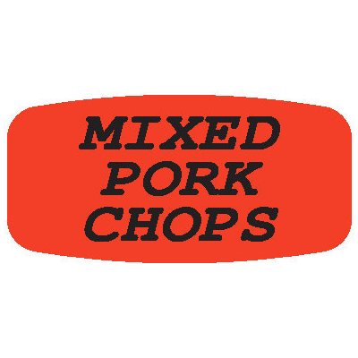 Label - Mixed Pork Chops Black On Red Short Oval 1000/Roll