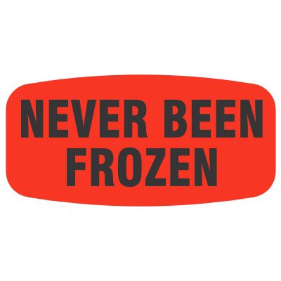 Label - Never Been Frozen Black On Red Short Oval 1000/Roll