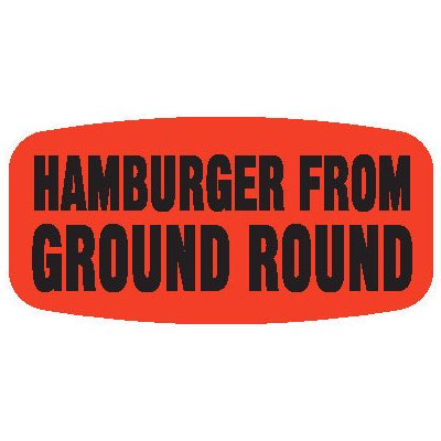 Label - Hamburger From Ground Round Black On Red Short Oval 1000/Roll