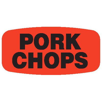 Label - Pork Chops Black On Red Short Oval 1000/Roll